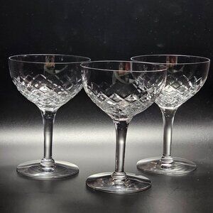 3 Seneca Kimberly Champagne Coupes Glasses 5" cut crystal crisscross thumbprint